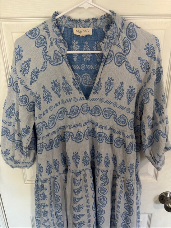 NEjMA Dresses & Skirts - NEjMA Blue Paisley V-Neck 100% cotton Mini Dress